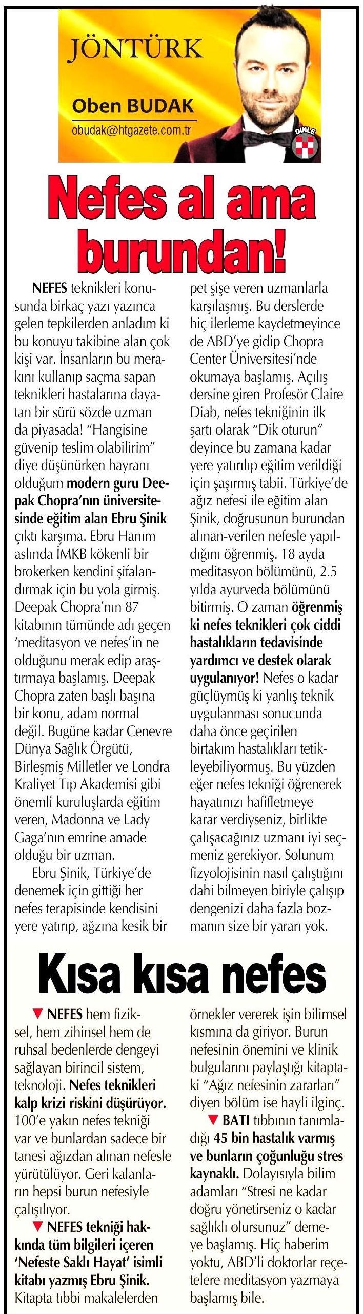 Habertürk Gazetesi Oben Budak - Ebru Şinik
